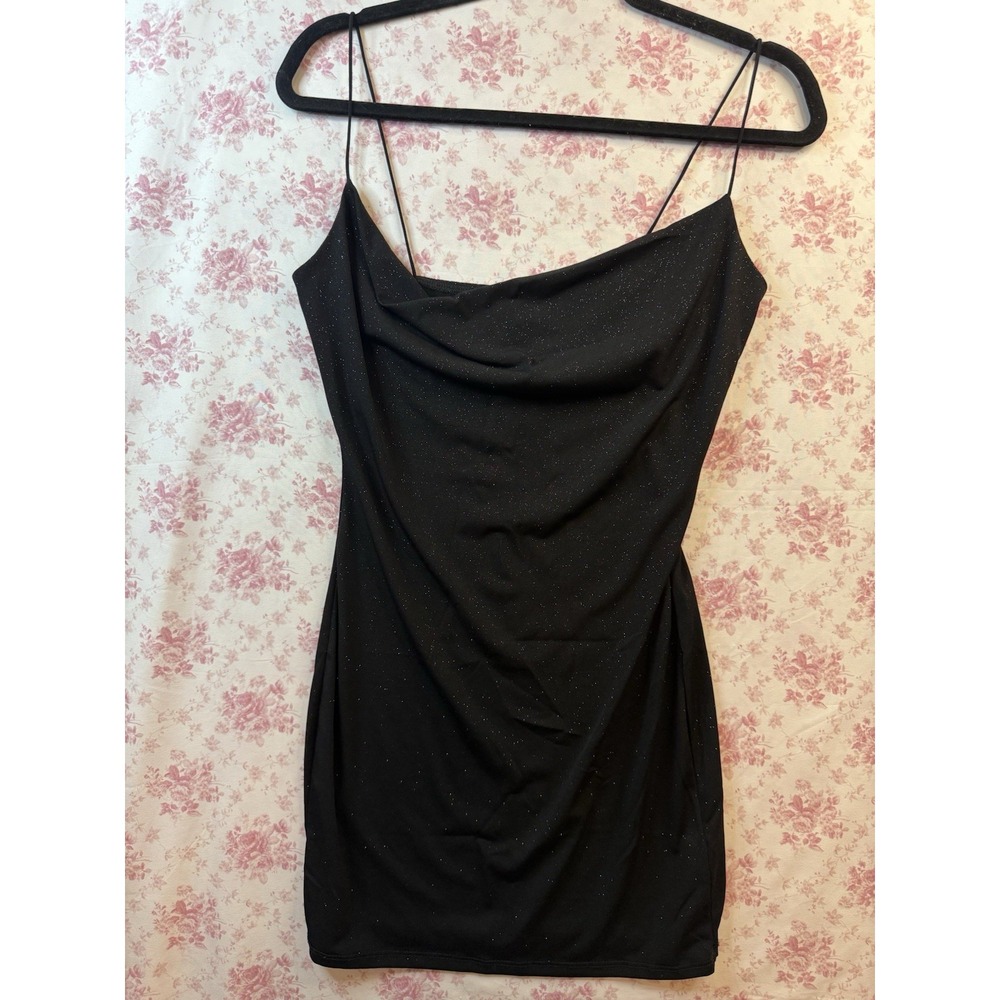 Windsor Black Glitter Cowl Neck Bodycon Mini Dress Size M